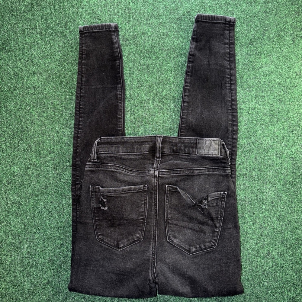 American Eagle High Rise Jegging Jeans Women's Size 2 Black Distressed Jeans - Picture 8 of 9